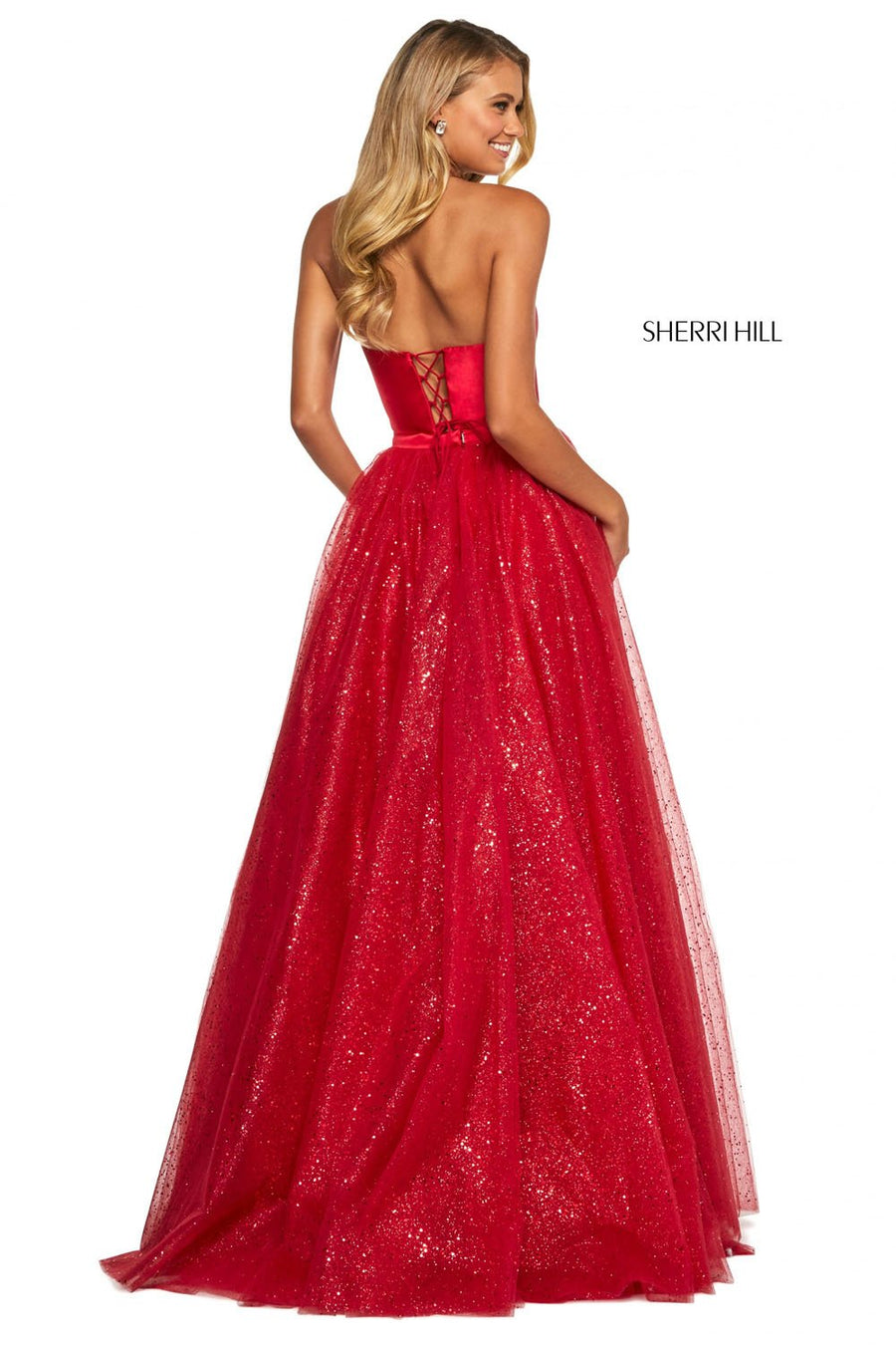 Sherri Hill 53500 prom dress images.  Sherri Hill 53500 is available in these colors: Ivory, Black, Yellow, Red, Aqua, Pink.