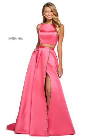 Sherri Hill 53527 prom dress images.  Sherri Hill 53527 is available in these colors: Coral, Red, Lilac, Royal, Aqua, Blush, Yellow, Emerald, Black, Light Blue, Ivory.