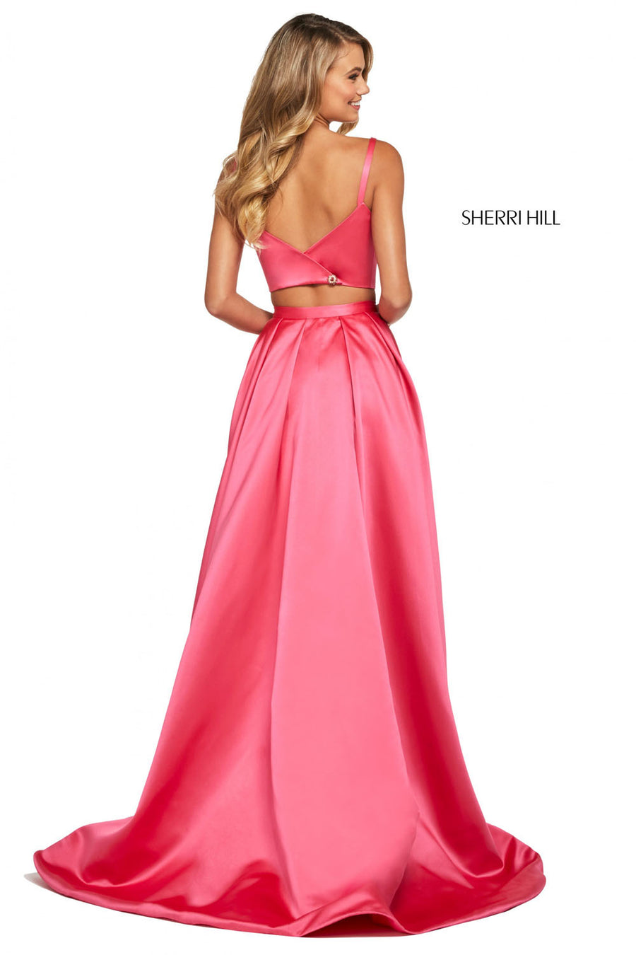 Sherri Hill 53527 prom dress images.  Sherri Hill 53527 is available in these colors: Coral, Red, Lilac, Royal, Aqua, Blush, Yellow, Emerald, Black, Light Blue, Ivory.