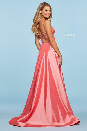 Sherri Hill 53531 prom dress images.  Sherri Hill 53531 is available in these colors: Royal, Red, Light Blue, Candy Pink, Navy, Coral, Yellow, Aqua.