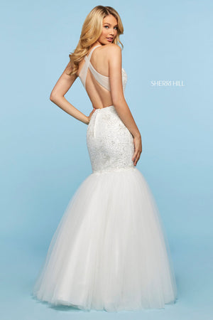 Sherri Hill 53538 prom dress images.  Sherri Hill 53538 is available in these colors: Ivory, Blush, Black, Light Blue.