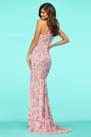 Sherri Hill 53564 prom dress images.  Sherri Hill 53564 is available in these colors: Pink, Yellow, Light Blue, Nude Ivory, Nude Black.