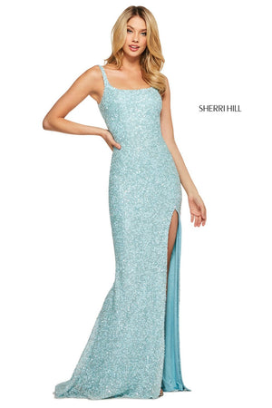 Sherri Hill 53569 prom dress images.  Sherri Hill 53569 is available in these colors: Silver, Light Blue, Emerald, Lilac.