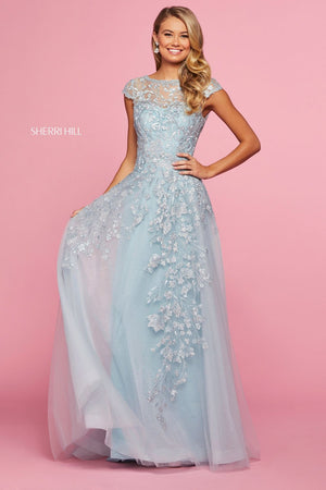 Sherri Hill 53621 prom dress images.  Sherri Hill 53621 is available in these colors: Blush, Light Blue.