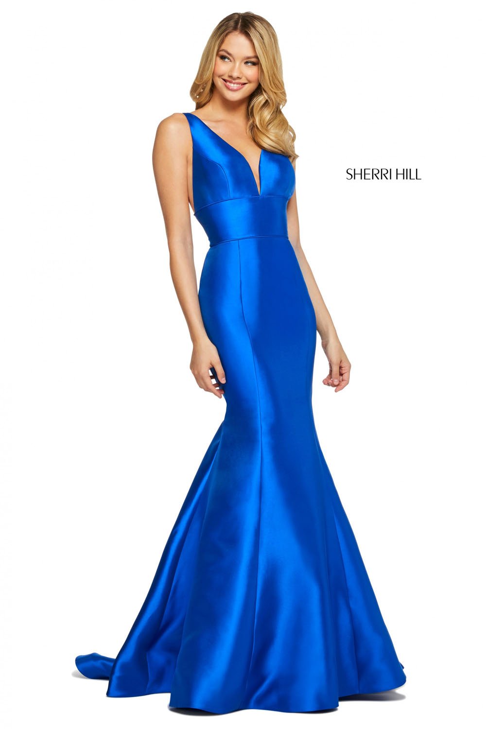 Sherri Hill 53660 prom dress images.  Sherri Hill 53660 is available in these colors: Royal, Yellow, Navy, Light Blue, Red, Black.