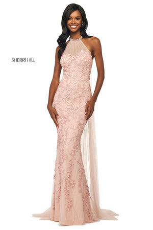 Sherri Hill 53724 prom dress images.  Sherri Hill 53724 is available in these colors: Light Blue, Red, Yellow, Ivory, Blush, Black.
