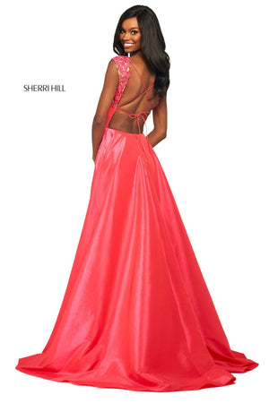 Sherri Hill 53767 prom dress images.  Sherri Hill 53767 is available in these colors: Coral, Red, Aqua, Yellow, Pink, Navy.