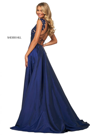 Sherri Hill 53767 prom dress images.  Sherri Hill 53767 is available in these colors: Coral, Red, Aqua, Yellow, Pink, Navy.