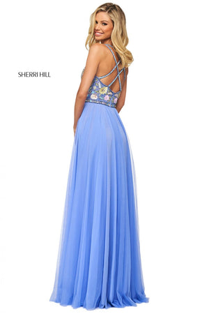 Sherri Hill 53803 prom dress images.  Sherri Hill 53803 is available in these colors: Nude Multi, Black Multi, Blush Multi, Light Blue Multi, Navy Multi, Yellow Multi, Periwinkle Multi, Ivory Multi.