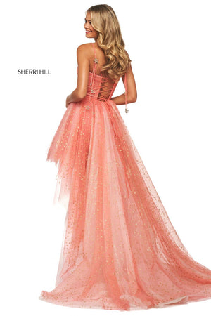 Sherri Hill 53825 prom dress images.  Sherri Hill 53825 is available in these colors: Black Gold, Coral Gold, Light Blue Silver, Blush Gold, Ivory Gold.