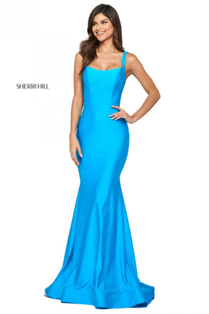 Sherri Hill 53906 prom dress images.  Sherri Hill 53906 is available in these colors: Dark Coral, Fuchsia, Dark Periwinkle, Red, Black, Navy, Turquoise, Royal, Emerald, Ruby.