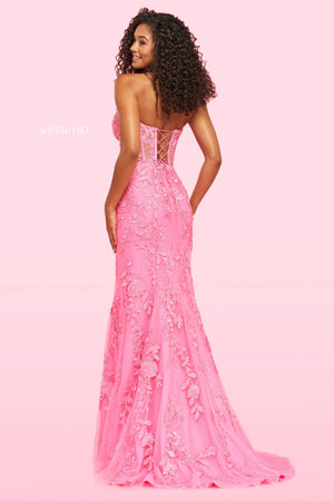Sherri Hill 54227 prom dress images.  Sherri Hill 54227 is available in these colors: Ivory, Periwinkle, Black, Red, Bright Pink, Light Blue.
