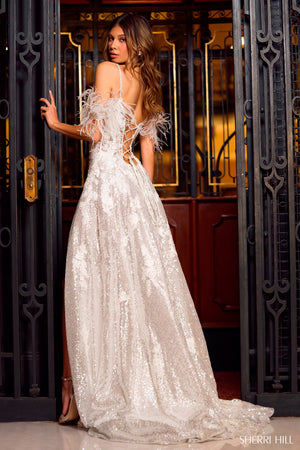 Sherri Hill 55061 prom dress images.  Sherri Hill 55061 is available in these colors: Light Blue, Ivory, Navy, Black, Red, Periwinkle.