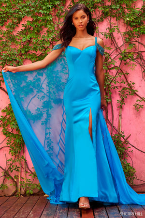 Sherri Hill 55069 prom dress images.  Sherri Hill 55069 is available in these colors: Emerald, Bright Pink, Bright Blue, Periwinkle, Light Blue, Yellow, Red, Peacock, Ivory.