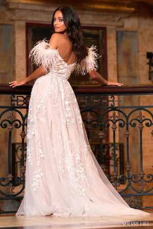 Sherri Hill 55180 prom dress images.  Sherri Hill 55180 is available in these colors: Light Blue, Black, Blush, Ivory, Lilac, Ivory Nude, Red.