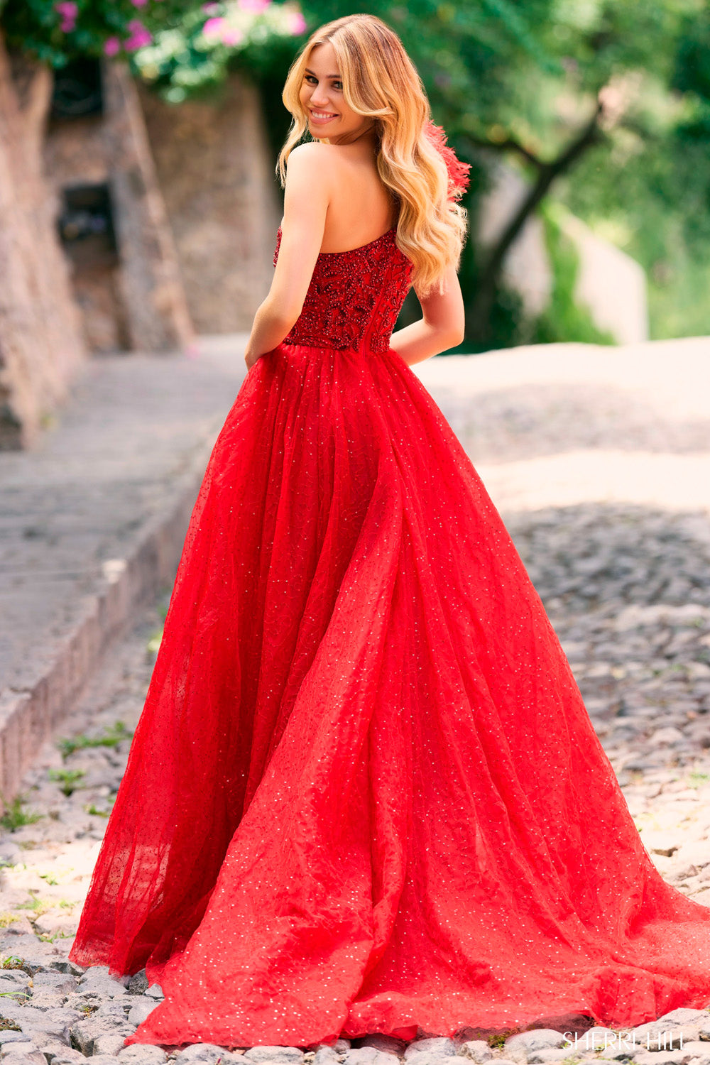 Drop Waist Red Bead Top Tulle Ball Gown Quinceanera Dress