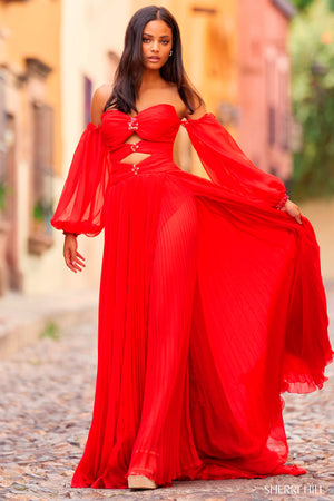 Sherri Hill 55325 prom dress images.  Sherri Hill 55325 is available in these colors: Candy Pink, Dark Coral, Emerald, Light Blue, Red, Violet, Strawberry, Bright Blue, Black.