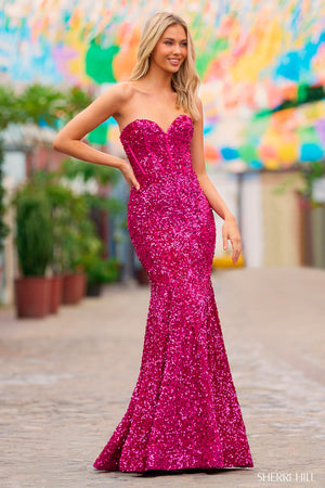 Sherri Hill 55345 prom dress images. Sherri Hill 55345 is available in these colors: Navy, Black, Fuchsia, Light Blue, Ivory, Royal, Red, Blush, Jade.
