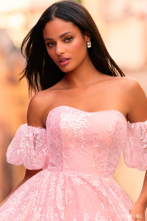 Sherri Hill 55346 prom dress images. Sherri Hill 55346 is available in these colors: Red Red, Blush Silver, Lilac Silver, Bright Pink Silver, Light Blue Light Blue, Ivory Silver, Black Black, Nude Silver, Peacock.