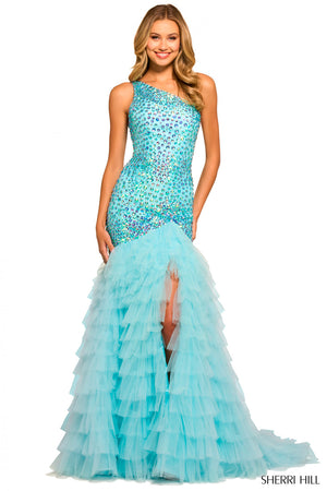 Sherri Hill 55357 prom dress images. Sherri Hill 55357 is available in these colors: Purple, Emerald, Light Blue.