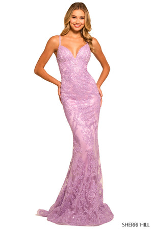 Sherri Hill 55394 prom dress images.  Sherri Hill 55394 is available in these colors: Lilac, Light Blue.