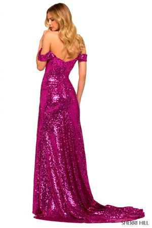 Sherri Hill 55418 prom dress images. Sherri Hill 55418 is available in these colors: Gold, Red, Plum, Teal, Royal, Navy, Black, Purple, Emerald, Silver, Bright Fuchsia, Dark Gold, Gunmetal, Periwinkle, Light Blue, Pink.