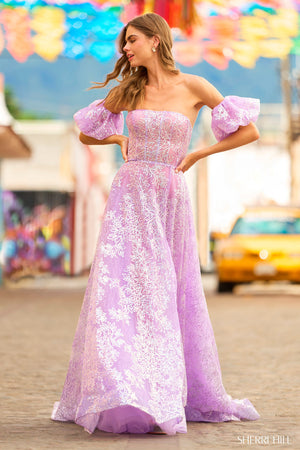 Sherri Hill 55423 prom dress images. Sherri Hill 55423 is available in these colors: Black Black, Ivory Silver, Lilac Silver, Nude Silver, Blush Silver, Red Red, Light Blue Light Blue.