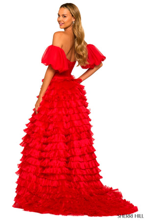 Sherri Hill 55428 prom dress images.  Sherri Hill 55428 is available in these colors: Red.