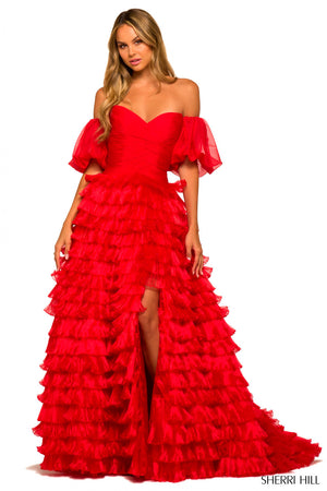 Sherri Hill 55428 prom dress images.  Sherri Hill 55428 is available in these colors: Red.