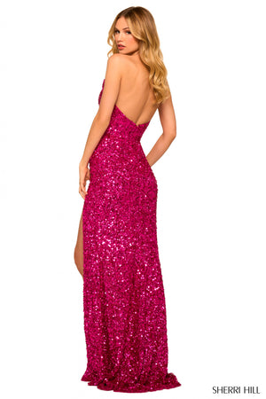 Sherri Hill 55431 prom dress images.  Sherri Hill 55431 is available in these colors: Fuchsia, Jade, Black, Light Pink, Shiny Ivory, Peacock, Gold, Red, Silver, Purple, Emerald.