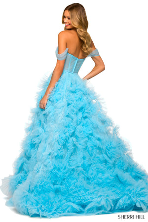 Sherri Hill 55438 prom dress images.  Sherri Hill 55438 is available in these colors: Light Blue, Red, Black, Ivory, Pink, Periwinkle.