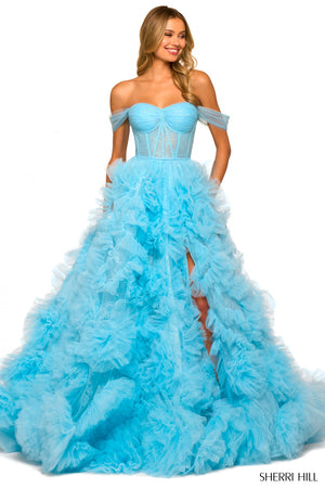 Sherri Hill 55438 prom dress images.  Sherri Hill 55438 is available in these colors: Light Blue, Red, Black, Ivory, Pink, Periwinkle.