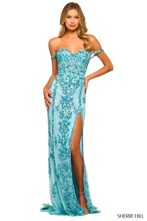 Sherri Hill 55445 prom dress images.  Sherri Hill 55445 is available in these colors: Light Blue, Red, Black .
