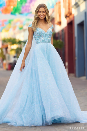 Sherri Hill 55451 prom dress images.  Sherri Hill 55451 is available in these colors: Ivory, Light Pink, Black, Red, Light Blue.