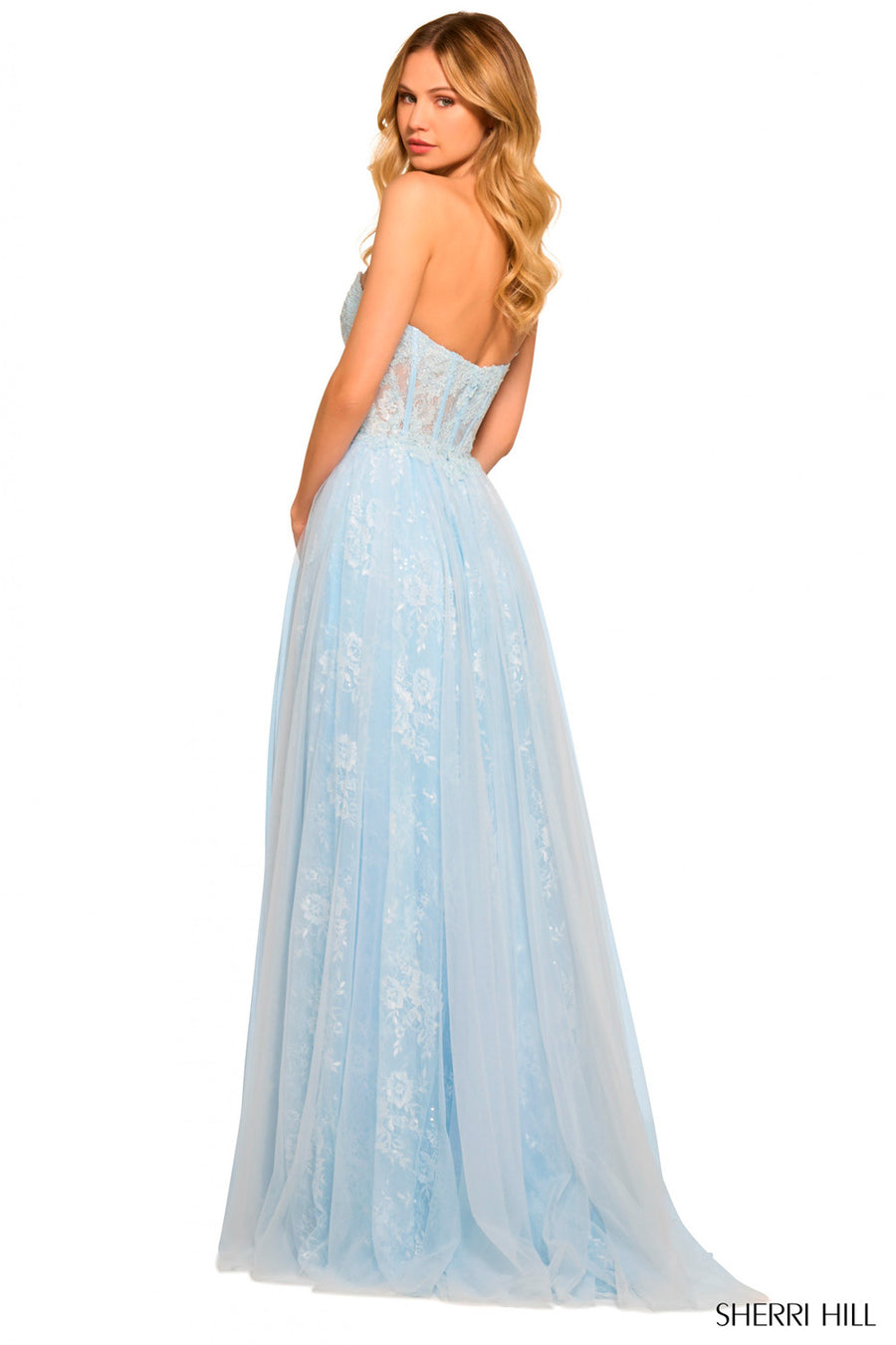 Sherri Hill 55489 prom dress images.  Sherri Hill 55489 is available in these colors: Blush, Black, Ivory, Red, Light Blue.