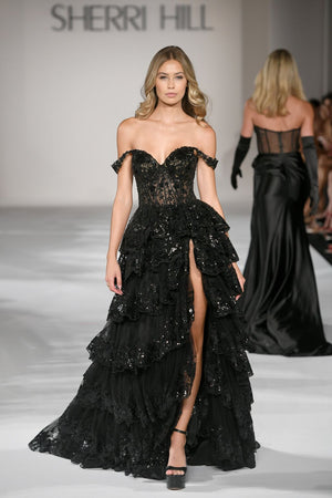 Sherri Hill 55500 black prom dresses images. Sherri Hill 55500 is available in these colors: Black, Ivory, Light Blue, Blush