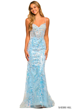 Sherri Hill 55502 prom dress images.  Sherri Hill 55502 is available in these colors: Black, Light Blue, Ivory, Blush, Lilac.