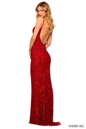 Sherri Hill 55513 prom dress images.  Sherri Hill 55513 is available in these colors: Red.