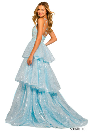 Sherri Hill 55527 prom dress images.  Sherri Hill 55527 is available in these colors: Light Blue, Ivory, Black, Blush.