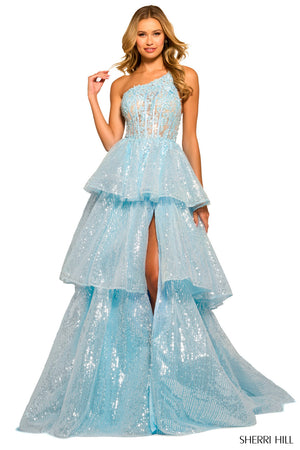 Sherri Hill 55527 prom dress images.  Sherri Hill 55527 is available in these colors: Light Blue, Ivory, Black, Blush.