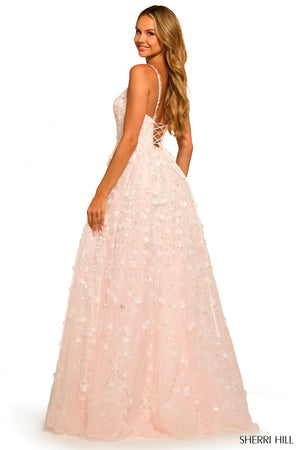 Sherri Hill 55529 prom dress images.  Sherri Hill 55529 is available in these colors: Ivory Blue, Ivory Blush.