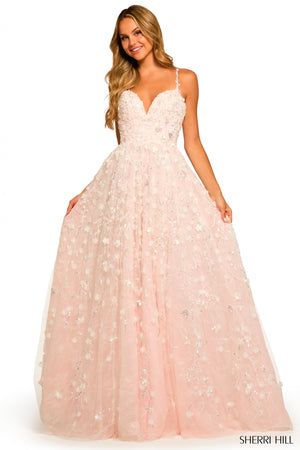 Sherri Hill 55529 prom dress images.  Sherri Hill 55529 is available in these colors: Ivory Blue, Ivory Blush.