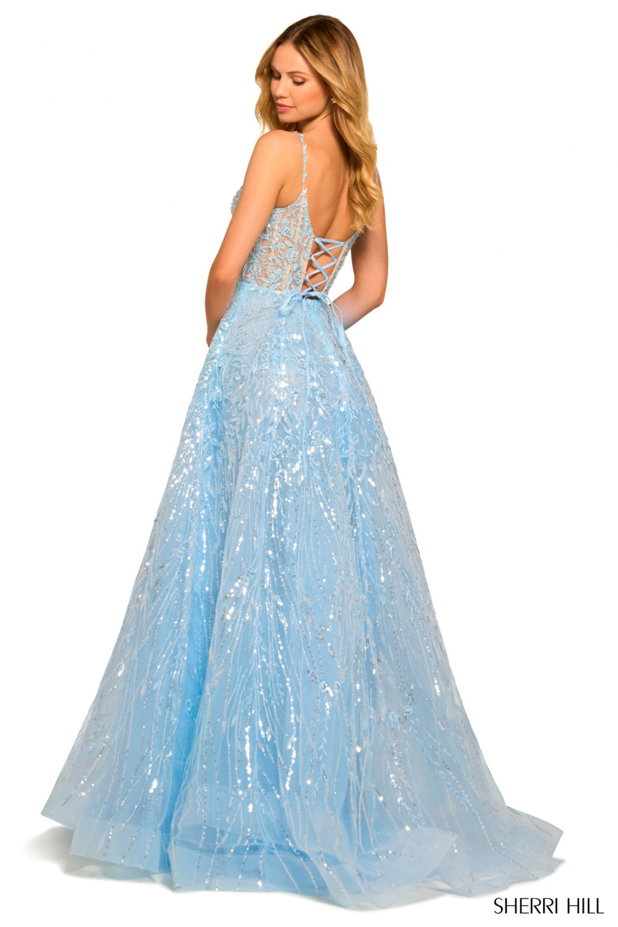 Sherri Hill 55532 prom dress images.  Sherri Hill 55532 is available in these colors: Light Blue, Blush, Ivory, Black.