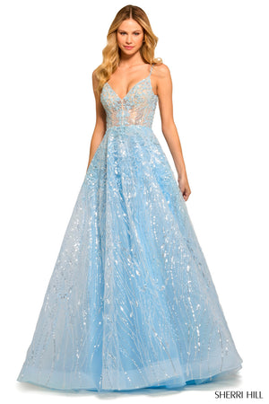 Sherri Hill 55532 prom dress images.  Sherri Hill 55532 is available in these colors: Light Blue, Blush, Ivory, Black.