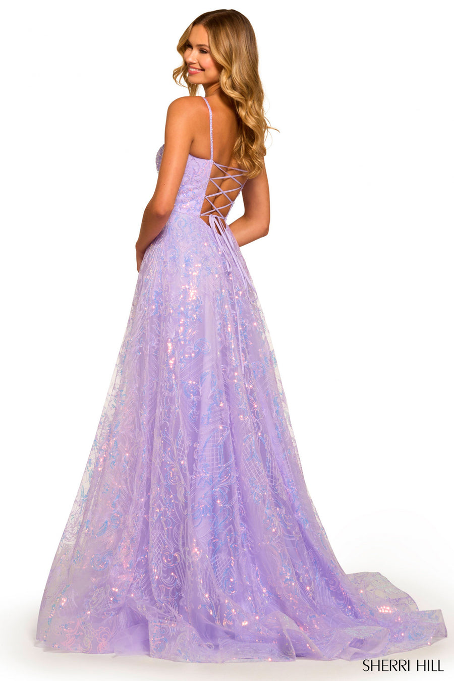 Sherri Hill 55533 prom dress images.  Sherri Hill 55533 is available in these colors: Lilac.