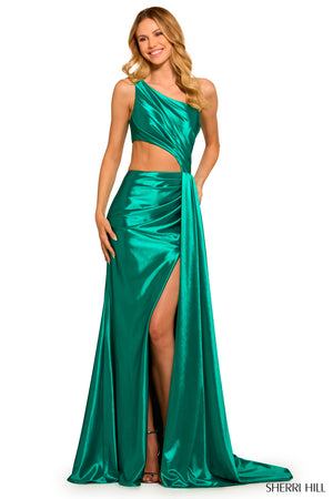 Sherri Hill 55537 prom dress images.  Sherri Hill 55537 is available in these colors: Emerald, Red, Royal, Black, Magenta, Light Blue, Rose Gold, Teal, Jade, Navy.