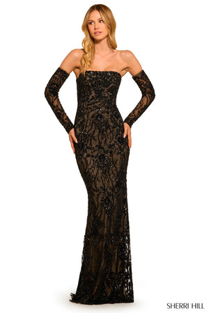 Sherri Hill 55538 prom dress images.  Sherri Hill 55538 is available in these colors: Black Nude.