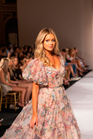 Sherri Hill 55541 prom dress images. Sherri Hill 55541 is available in these colors: Blush Print, Bright Pink Print, Ivory Print, Light Blue Print, Lilac Print.