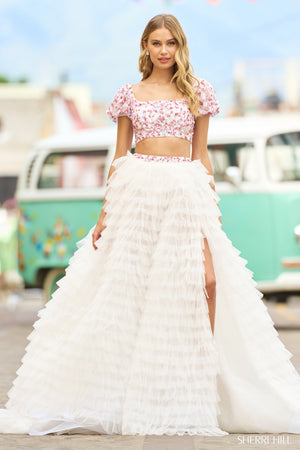 Sherri Hill 55557 prom dress images.  Sherri Hill 55557 is available in these colors: White Pink.