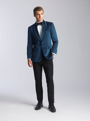 Deep Aqua Velvet Jacket is an Ultra Slim single button shawl lapel jacket with double vents to create an amazing tailored fit
